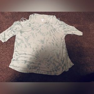 Maurice bluish green swirl color plus size top